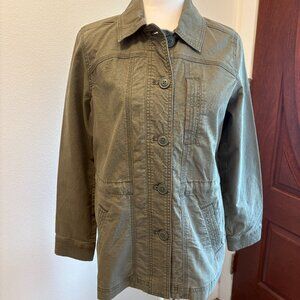 Eddie Bauer Women's Size PS Jacket Button Up Collared Army Green Synch Waist